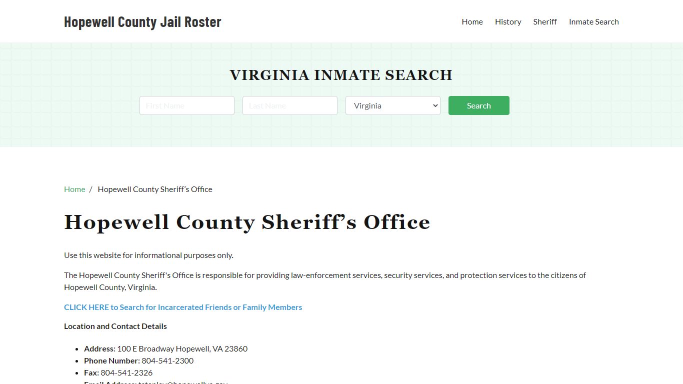 Hopewell County Sheriff Office, VA, Arrest Warrants Search